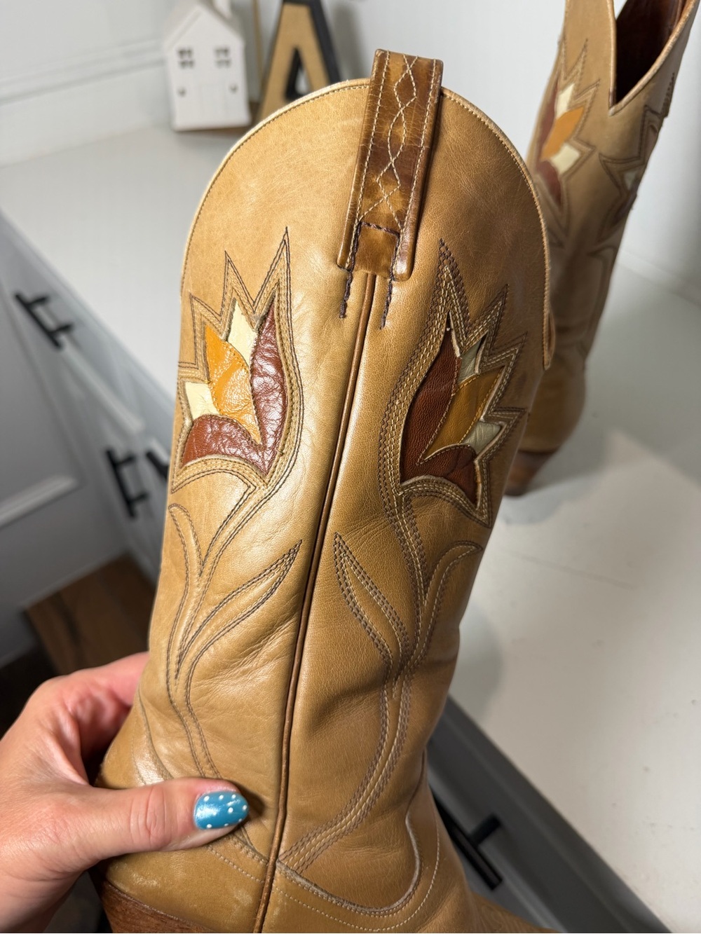 Dan Post Made in Spain Women's 7 Tan Leather Cowboy Boots Vintage Western - Picture 6 of 8